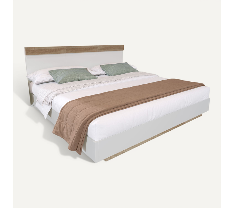 Lit Double 180x200 Cm - Lit Adulte Flottant En Bois  Avec Sommier à Lattes - Naturel
