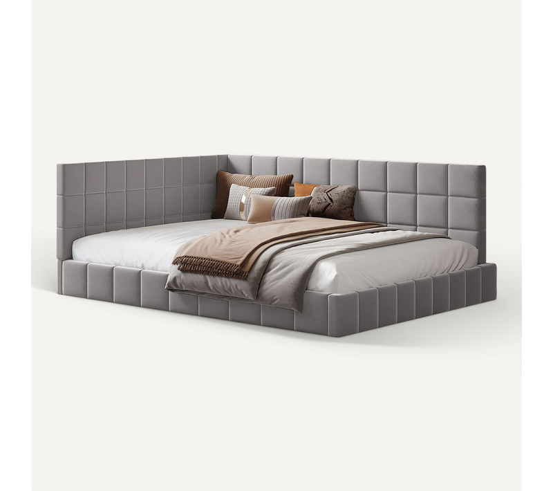 Lit Double 140x200 Cm - Lit Canapé Enfant, Structure Robuste Avec Velours Doux Au Toucher, Gris