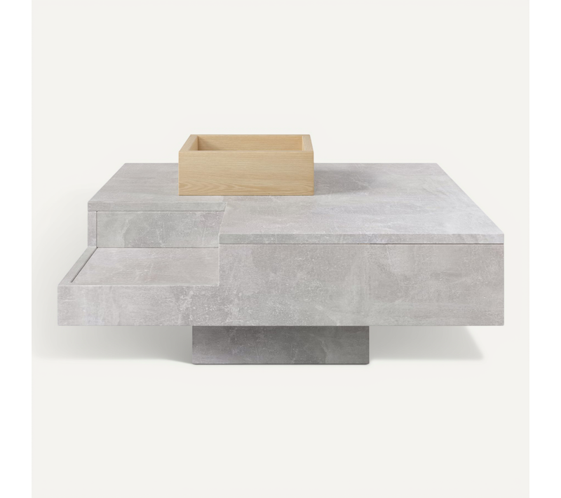Table Basse Carrée Avec Boîte De Rangement Amovible, Mdf, 72x72x30 Cm - Gris Et  Bois
