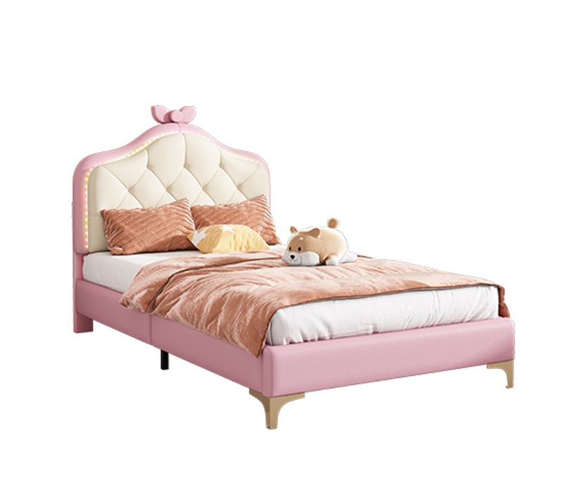 Lit Enfant 90x200 Cm - Lit Rembourré Avec LED Colorée, Tête Ondulée Et Nœud Décoratif - Rose