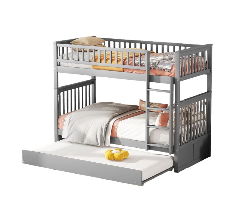 Lit Superposé 90 X 200 Cm - Lit Gigogne Avec Escalier - Pin + Mdf - Gris