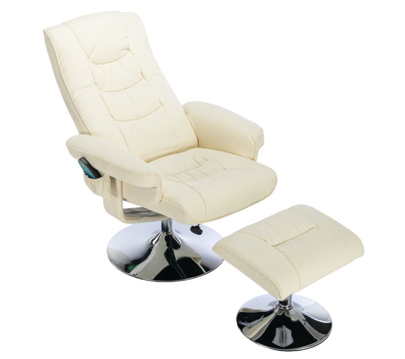 Fauteuil Relax Avec Repose-pieds Pivotant 360° - Massage Et Dossier Réglable, Simili Cuir Beige