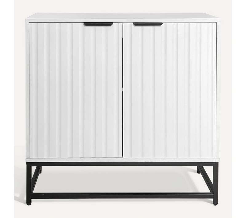Buffet Moderne, 2 Portes Et Tiroirs, Rangement Design Salon/cuisine, Structure Bois Et Métal, Blanc