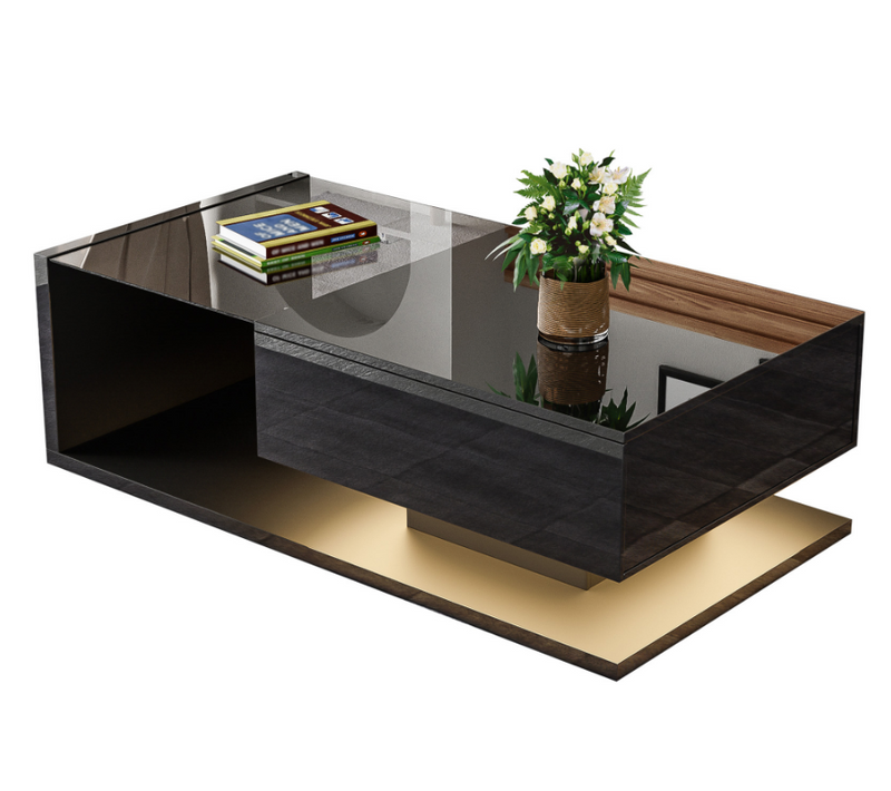 Table Basse Moderne Avec 1 Tiroir Et LED - Panneau De Particules - 105x55x32,5 Cm - Noir