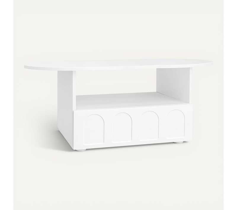 Table Basse Design Nuage, Salon, Rangement Et Tiroir Intégré, Meuble Multifonction En Pb, Blanc