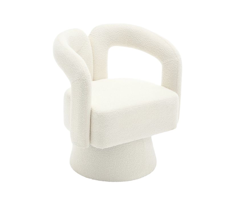 Fauteuil Pivotant 360° Capitonné En Tissu Bouclé - Cadre Bois Et Métal - Beige