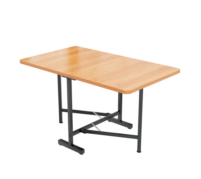 Table à Manger Extensible, Plateau Rectangulaire, Pieds Métal Noirs, Mdf, Naturel