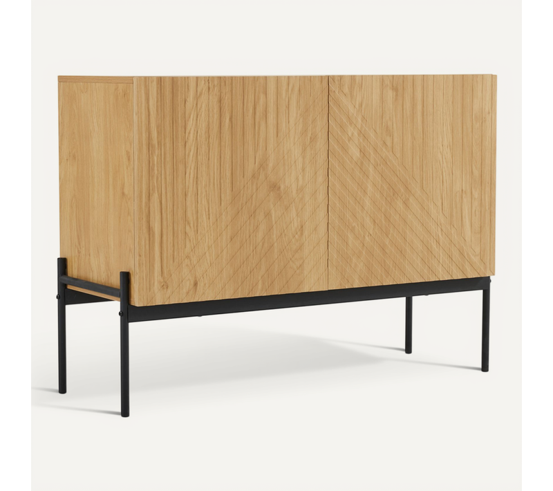 Buffet Bois Portes, Contemporain, Pieds Métal, Rangement Fonctionnel, Salon Ou Entrée, Naturel