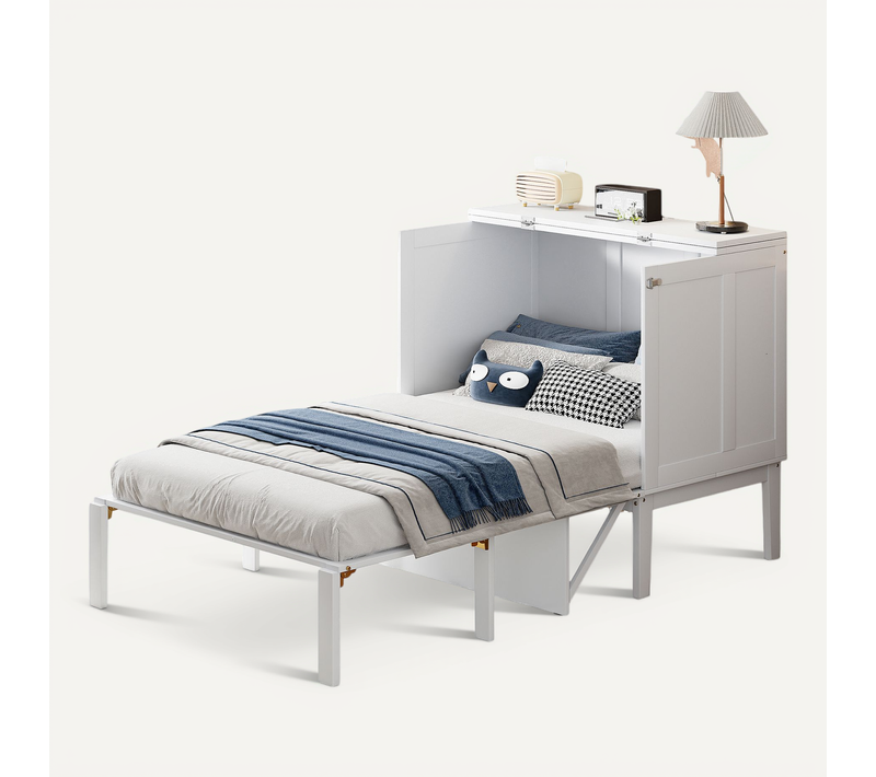 Lit Escamotable Ado - Lit Mural 90x200 Cm, Lit Pliable Vertical Avec Sommier, Bois Blanc