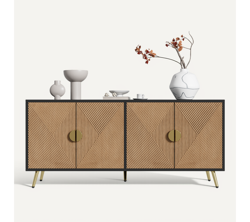 Buffet Salon Moderne, Poignées Demi-cercle, Charnières Soft-close, Mdf+pb, Marron+noir