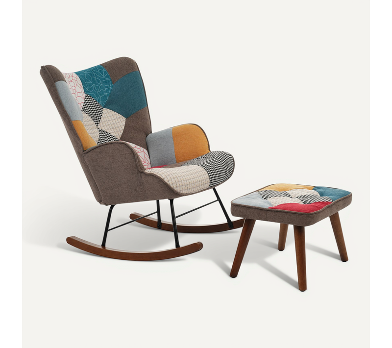 Fauteuils à Bascule Relax En Mousse, Repose-pieds Confortable, Pieds Bois Et Métal, Multicolore
