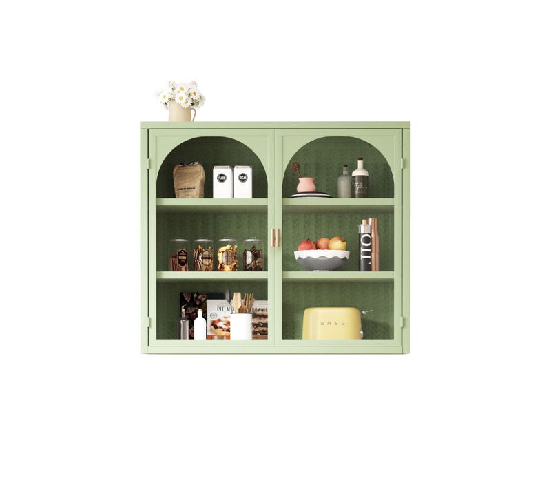 Armoire Murale - Armoire Murale En Verre Avec 2 Portes Pour Salon Et Salle De Bain - Métal Vert