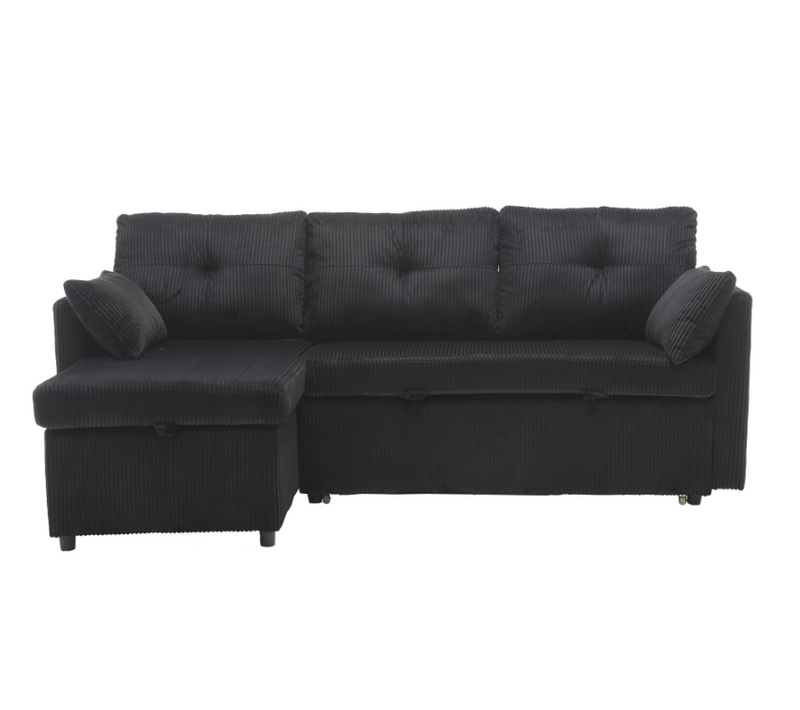 Canapé D’angle Convertible L, Coffres Rangement, Assise Mousse, Velours Doux - Noir