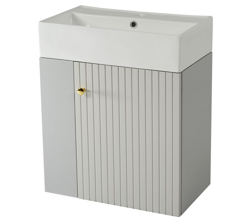 Meuble Lavabo Suspendu Avec Vasque Intégrée - Meuble Compact Petite Salle De Bain, Gris