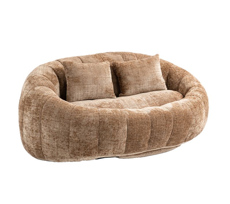 Canapé Lounge 2 Places Avec Coussins En Tissu Chenille, Sans Montage, Mousse, Café