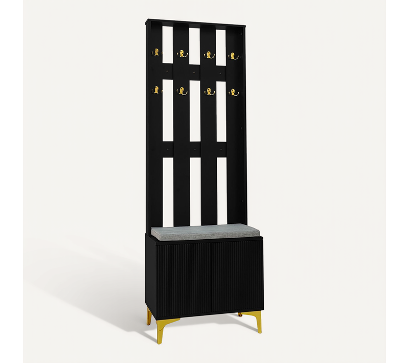 Meuble D’entrée, Banc, Patères, Compartiment à Chaussures, Moderne, Panneau De Particules, Noir