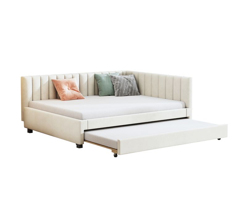 Lit Gigogne 140x200 Cm - Lit Enfant Et D’appoint Avec Lit Gigogne, Velours Beige