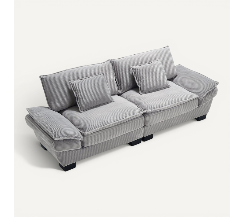 Canapé 2 Places Moderne, Assise Moelleuse, Accoudoirs Pillow Top, Velours Côtelé Gris Clair