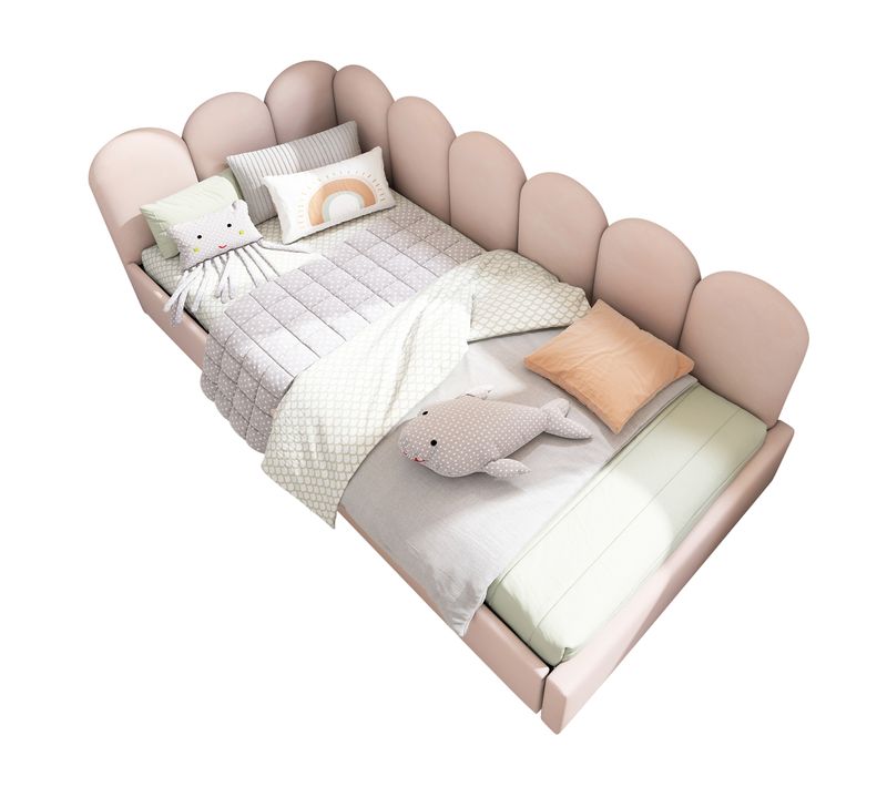 Lit Coffre Enfant 90x200 Cm - Rangement Hydraulique, Cadre Métallique En Velours Rose,