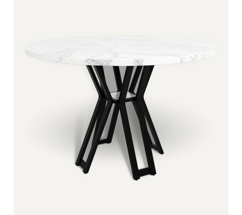 Table à Manger Ronde Avec Pieds Métal Dorés Et Plateau Mdf Effet Marbre – Blanc Et Noir