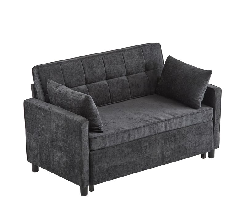 Canapé Convertible 2 Places, Dossier Réglable, éponge Haute Densité, Revêtement Chenille - Noir
