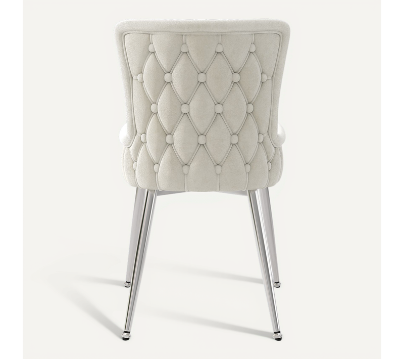 Lot De 2 Chaises Salle à Manger Design, Pieds Métal Argentés, Assise Confortable Velours, Beige