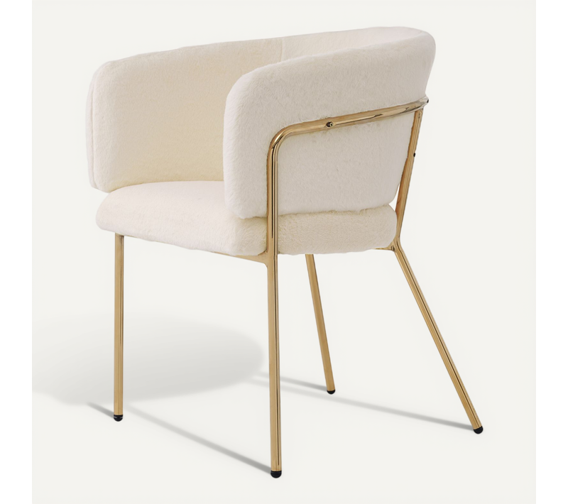 Chaise Salle à Manger Fausse Fourrure, Fauteuil Confortable, Pieds Métal, Moderne, Beige