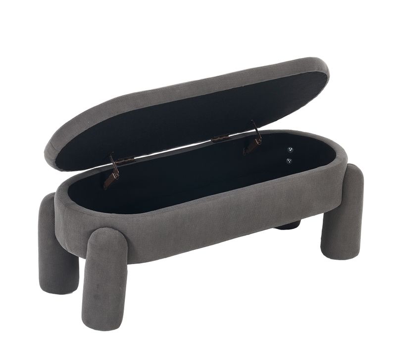 Banc De Rangement D’entrée Avec Coffre, Banquette Rembourrée En Chenille Et Bois, Gris