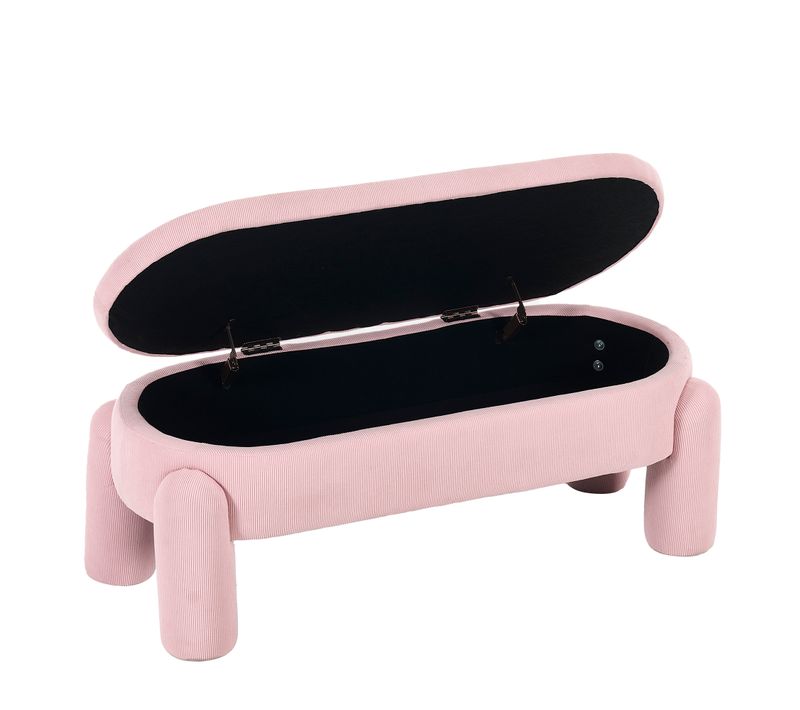 Banc De Rangement D’entrée Avec Coffre, Banquette Rembourrée En Chenille Et Bois, Rose