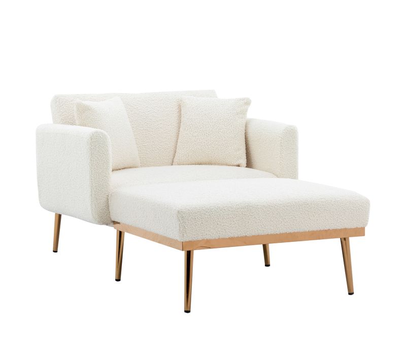 Fauteuil Relax Convertible, Dossier Réglable 105°/140°/180°, Assise Velours Et Mousse, Blanc