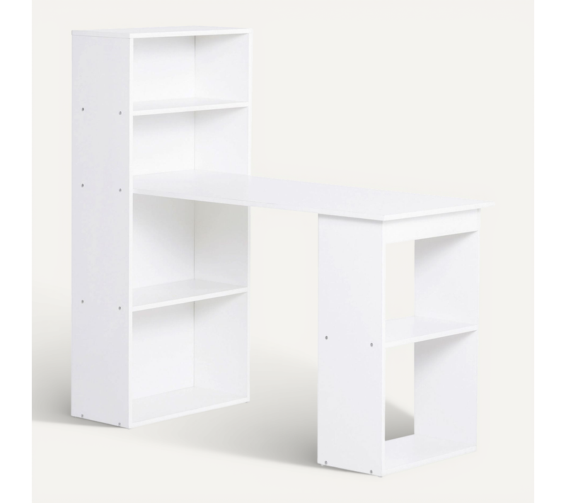Bureau Ordinateur, Table De Travail Avec étagère PC/laptop, Rangement Pratique, Contreplaqué, Blanc