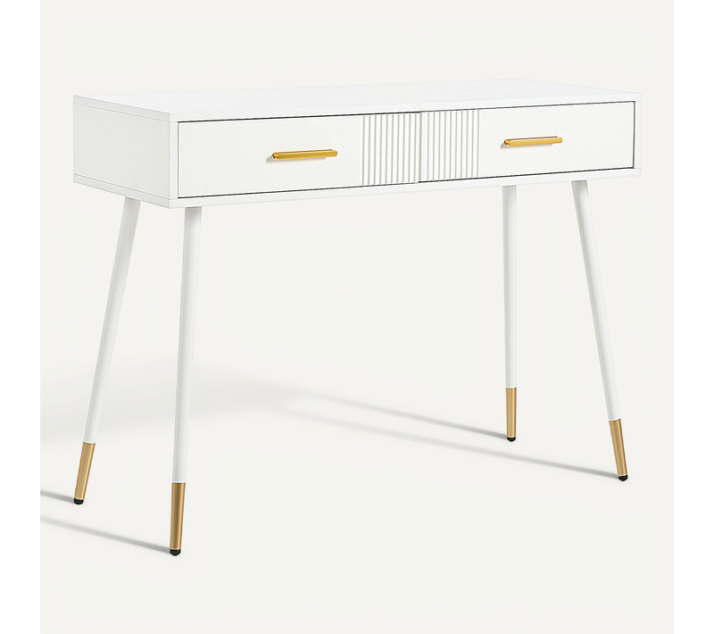 Coiffeuse - Bureau Et Coiffeuse Avec 2 Tiroirs Et Pieds En Métal, Mdf - 100x40x76 Cm, Blanc
