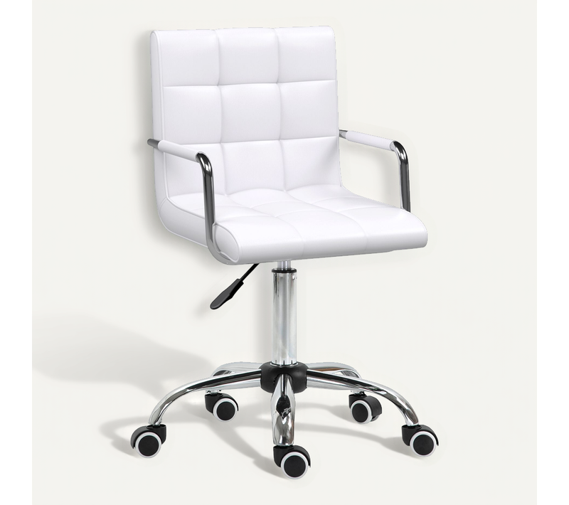 Fauteuil De Bureau Ergonomique Pivotant, Réglable, Rembourrage Confortable, Simili - Blanc