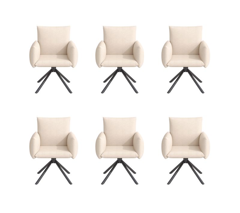 Chaises Lot De 6 Pivotantes 360° Avec Accoudoirs Et Soutien Lombaire, Velours Et Métal, Beige