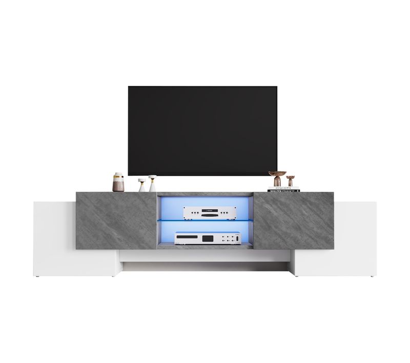 Meubles TV Meuble Bas Pour Téléviseur Grand Écran Avec Espaces De Rangement, Mdf, Blanc Et Gris