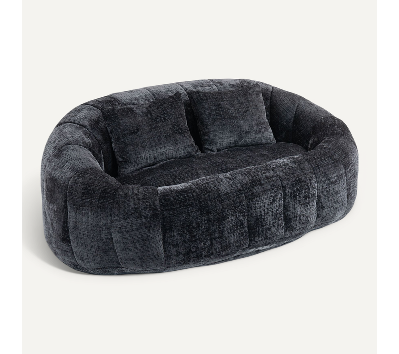 Canapé Lounge 2 Places Avec Coussins En Tissu Chenille, Sans Montage, Mousse, Noir