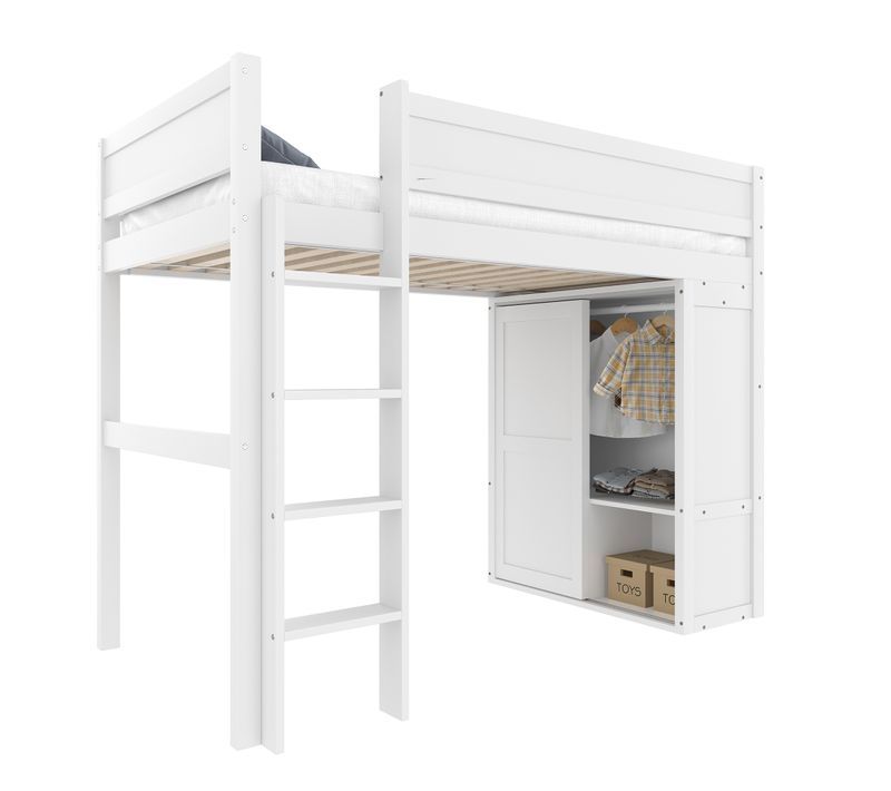Lit Mezzanine 90 X 200 Cm - Lit Enfant Avec Bureau, Armoire Et Tiroirs - Pin + Mdf - Blanc