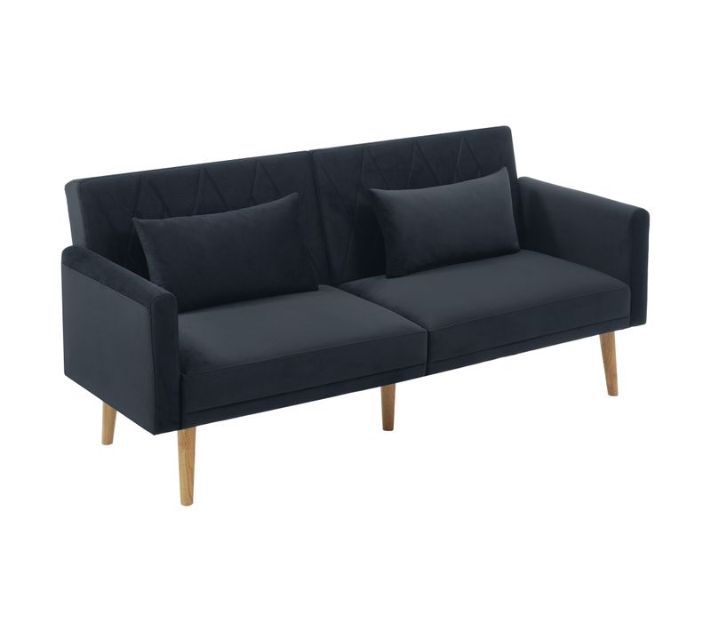 Canapé-lit 2 Places Compact Avec Fonction Couchage, Petit Canapé Convertible En Velours Noir