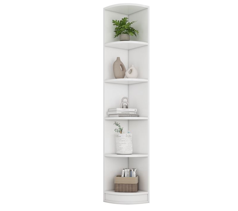 Bibliothèque - Bibliothèque D'angle - 5 étagères - Mdf - 40 X 30 X 180 Cm - Blanc