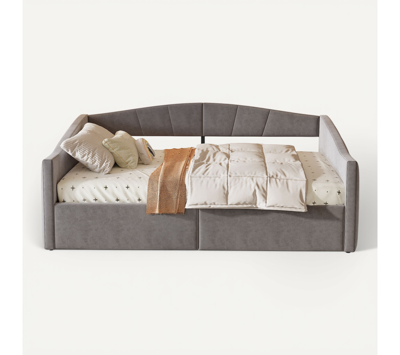 Lit Banquette 140x200 Cm - Lit Coffre Double Avec Accoudoirs, Tissu Velours, Gris Foncé