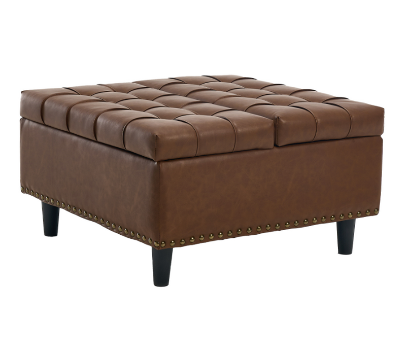 Pouf De Rangement Coffre Carré Grande Capacité Et Assise Confortable En Tissu - Marron