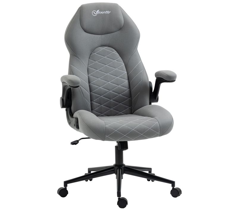 Fauteuil De Bureau Inclinable Avec Accoudoirs Souples, Pivotant, Polyester - Gris Clair