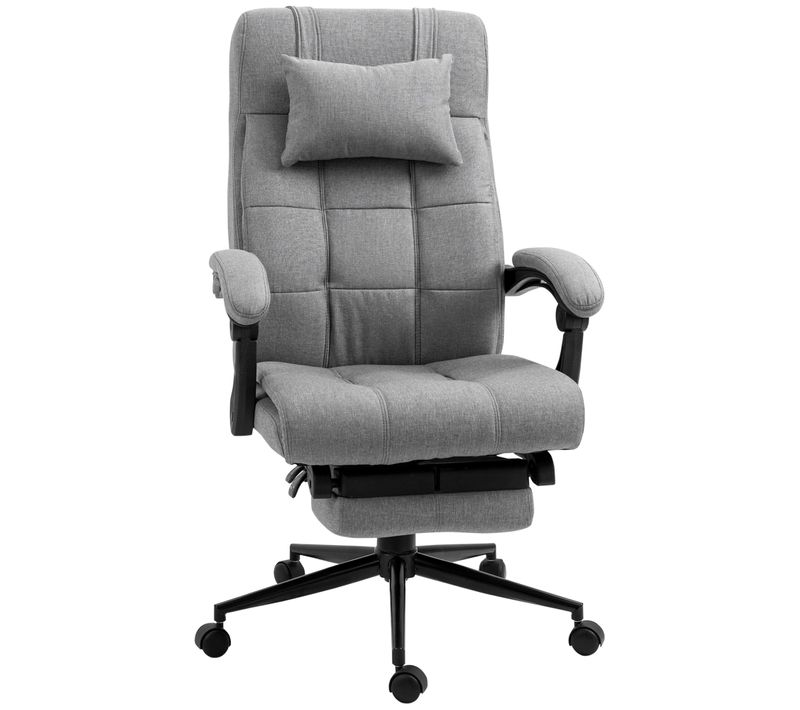 Fauteuil De Bureau Ergonomique, Appui-tête Et Repose-pieds, Réglable En Hauteur, Lin, Gris Clair