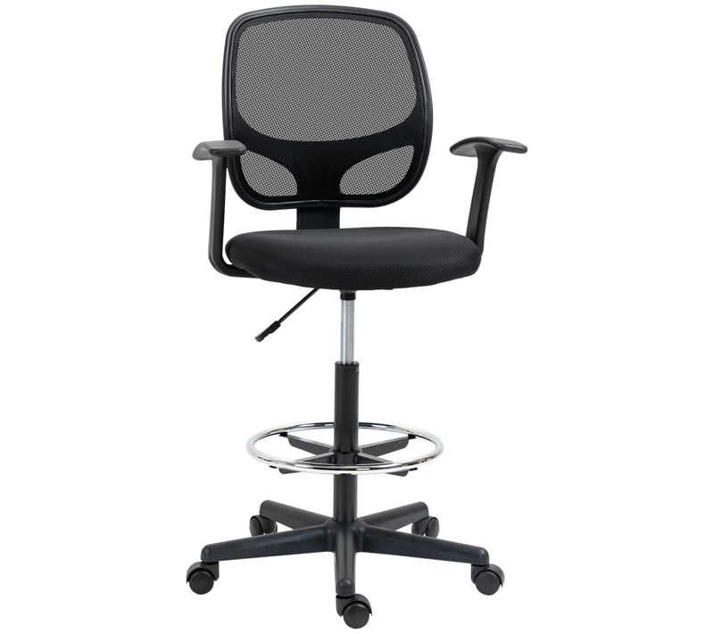 Fauteuil De Bureau Ergonomique Pivotant Avec Repose-pieds Et Dossier Mousse - Noir