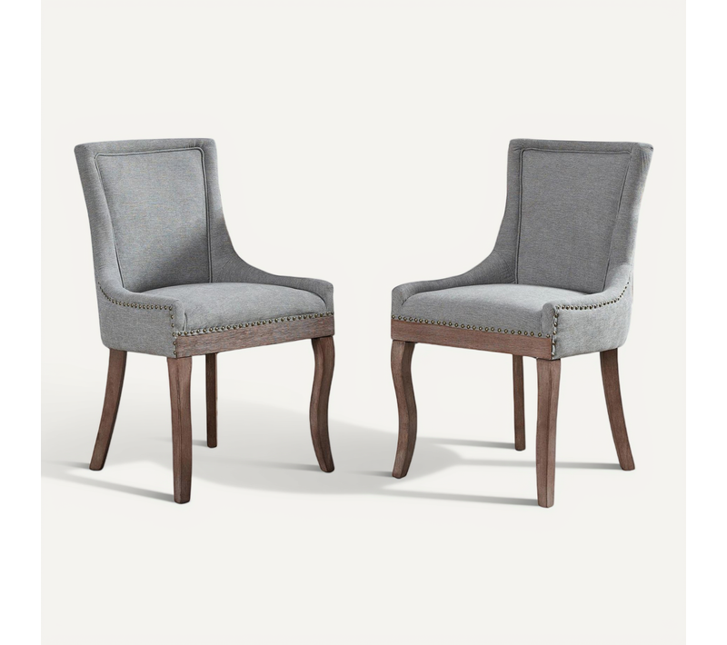 Chaise De Salle à Manger Lot De 2, Accoudoirs, Clous Décoratifs, Pieds Bois, Chenille Gris