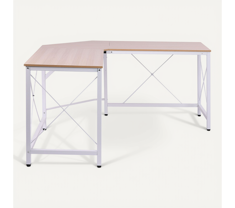 Bureau D’angle Informatique, Home Office, Grande Surface Et Rangement, Mdf/métal, Naturel
