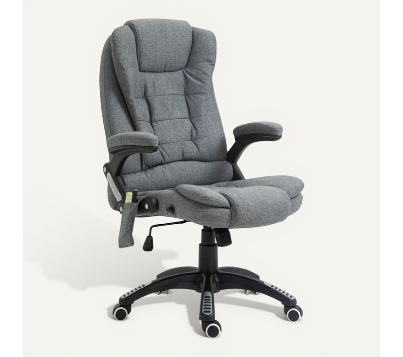 Fauteuil De Bureau Massant Pivotant, Dossier Inclinable, Hauteur Réglable, Polyester - Gris Foncé