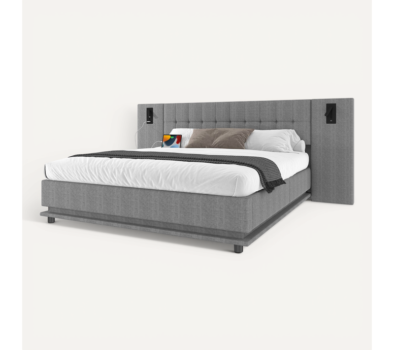 Lit Double 180x200 Cm - Lit Adulte Rembourré Avec Tête De Lit LED Et Prise USB - Lin + Mdf - Gris