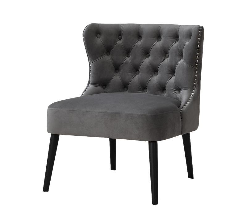 Fauteuil Moderne De Salon Avec Dossier Relevable Et Coussin Rembourré - Velours, Pieds Bois - Gris