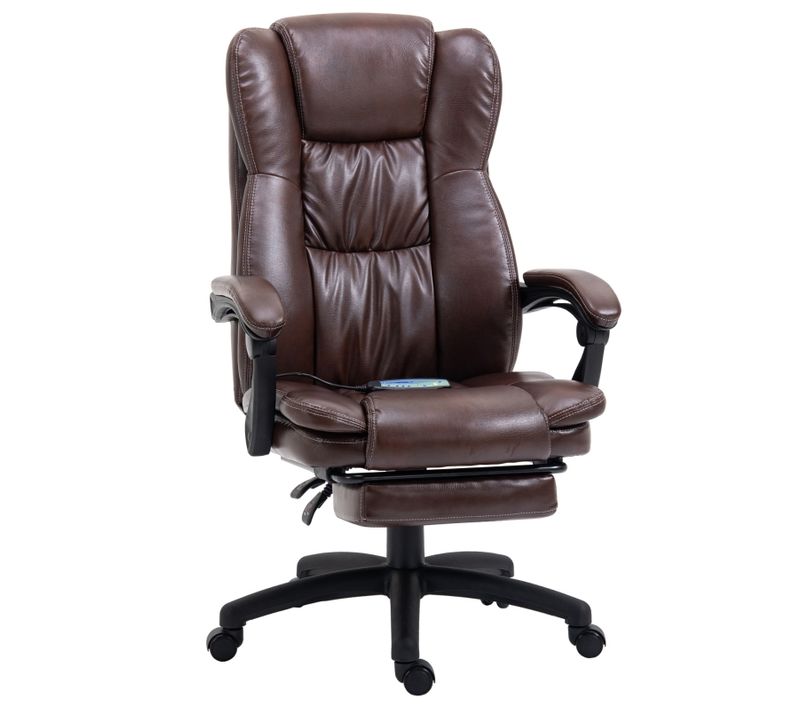 Fauteuil De Bureau Massant Inclinable Avec Repose-pieds Et Appui-tête, Simili - Marron